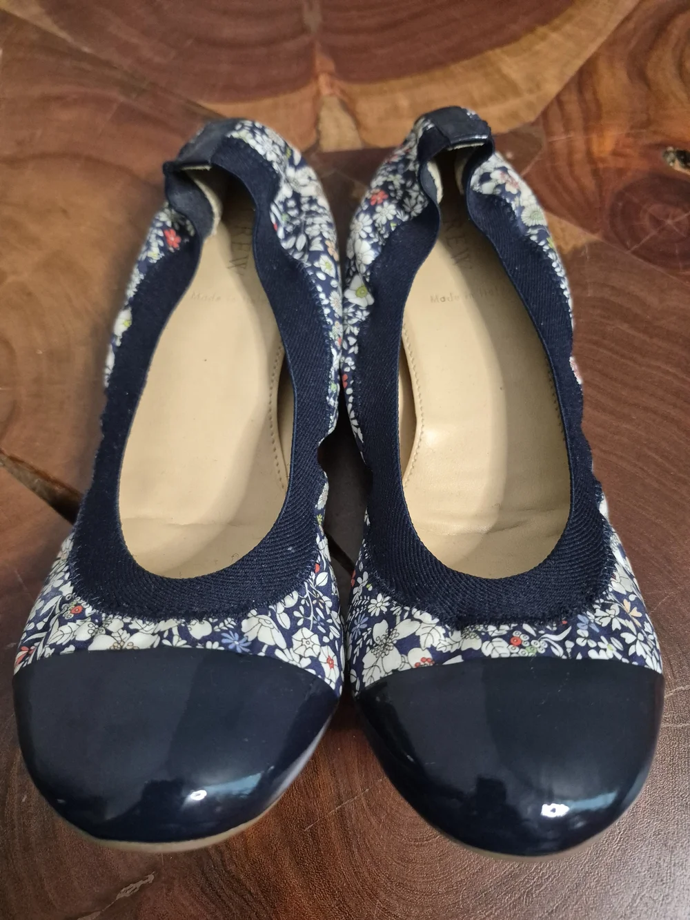 J. Crew Mila Liberty Art Fabrics Navy Floral Patent-Toe Ballet Flat - 8.5